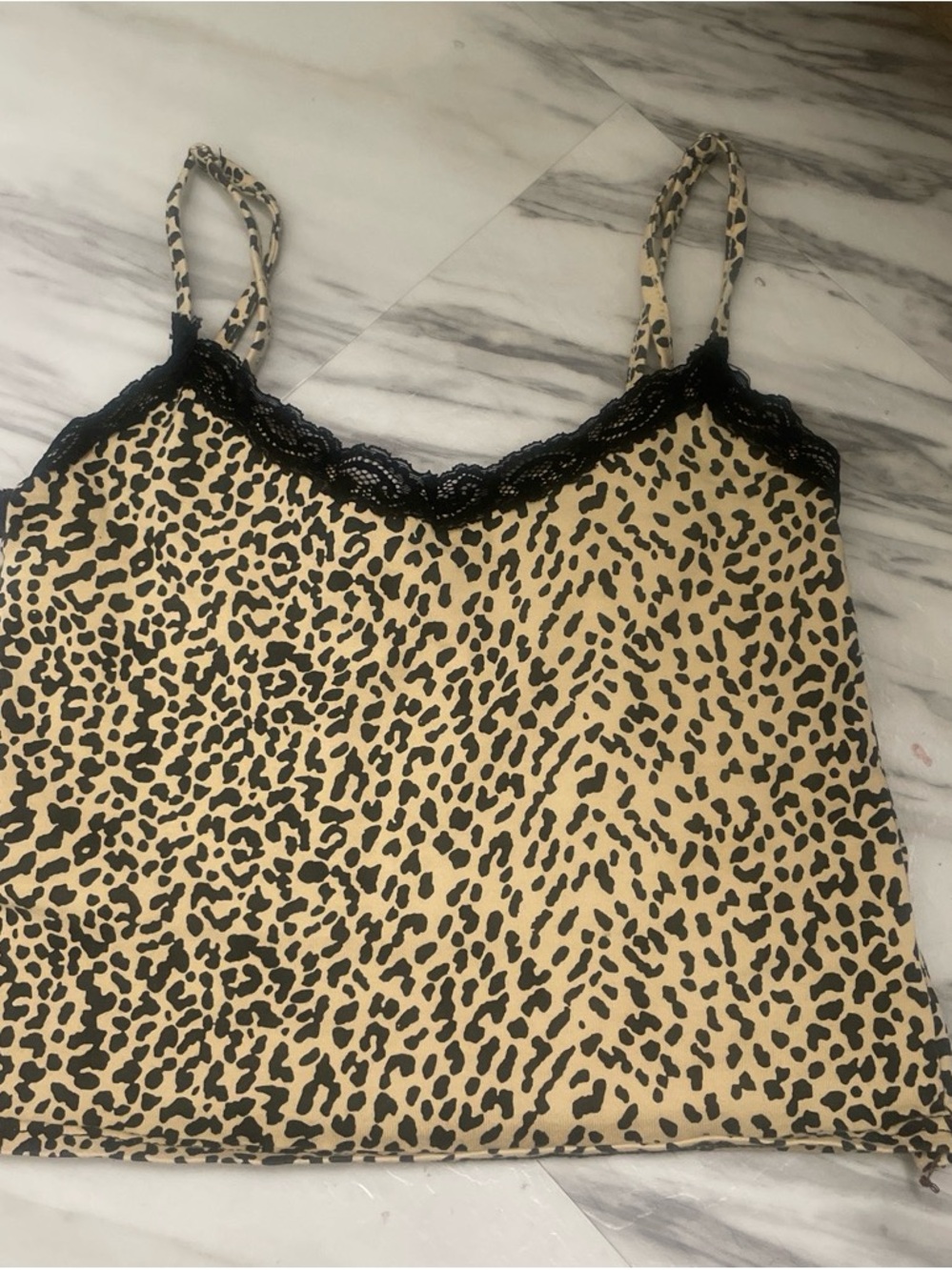 Edikted Leopard Print Lace Trim Cami in Beige and Black